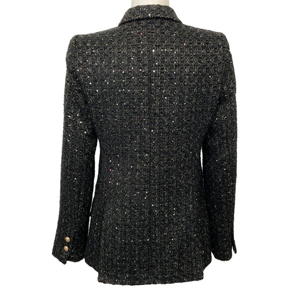 L'Agence Black Sequined Tweed Chamberlain Jacket - Picture 3 of 4